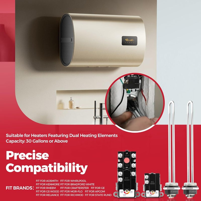 NISHCON EWH-03 Electric Water Heater Tune-Up Kit, Water Heater Replacement Parts Includes 1 x Element Wrench,Upper & Lower Heater Thermostat, 2x Heater Elements - 4500W 240V (3500W@208V) - Image 2